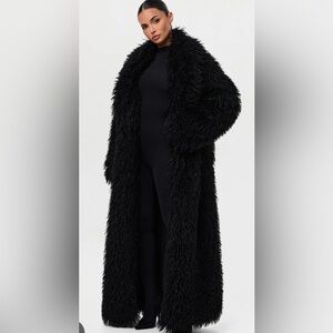 Brand New Naked Wardrobe Black Plush Faux Fur Coat
